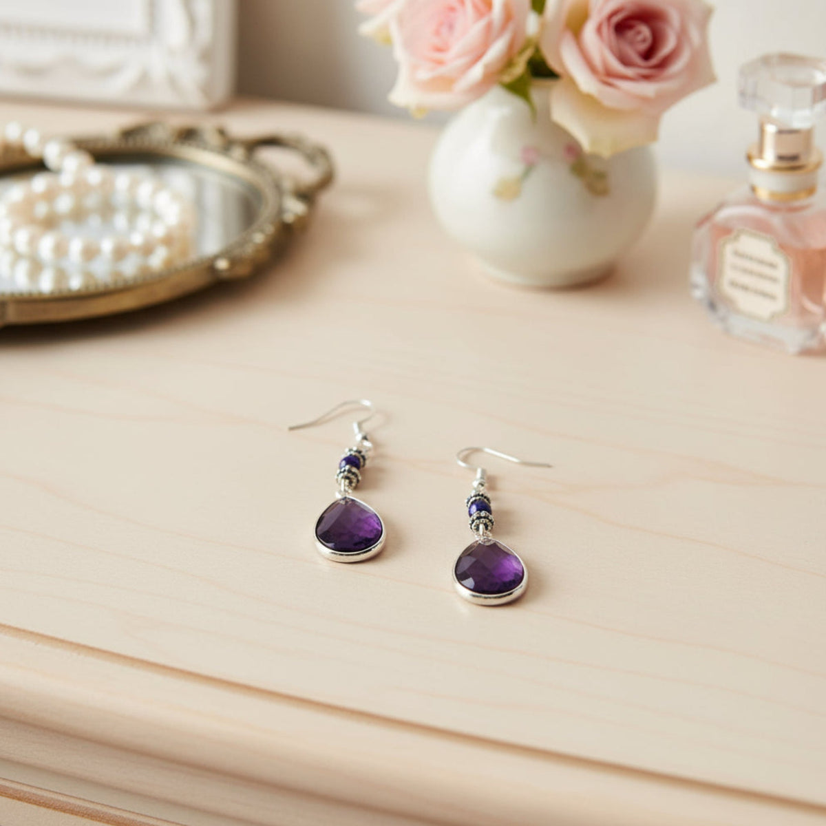 Amethyst Drop Earrings: Bohemian Dangle Jewelry