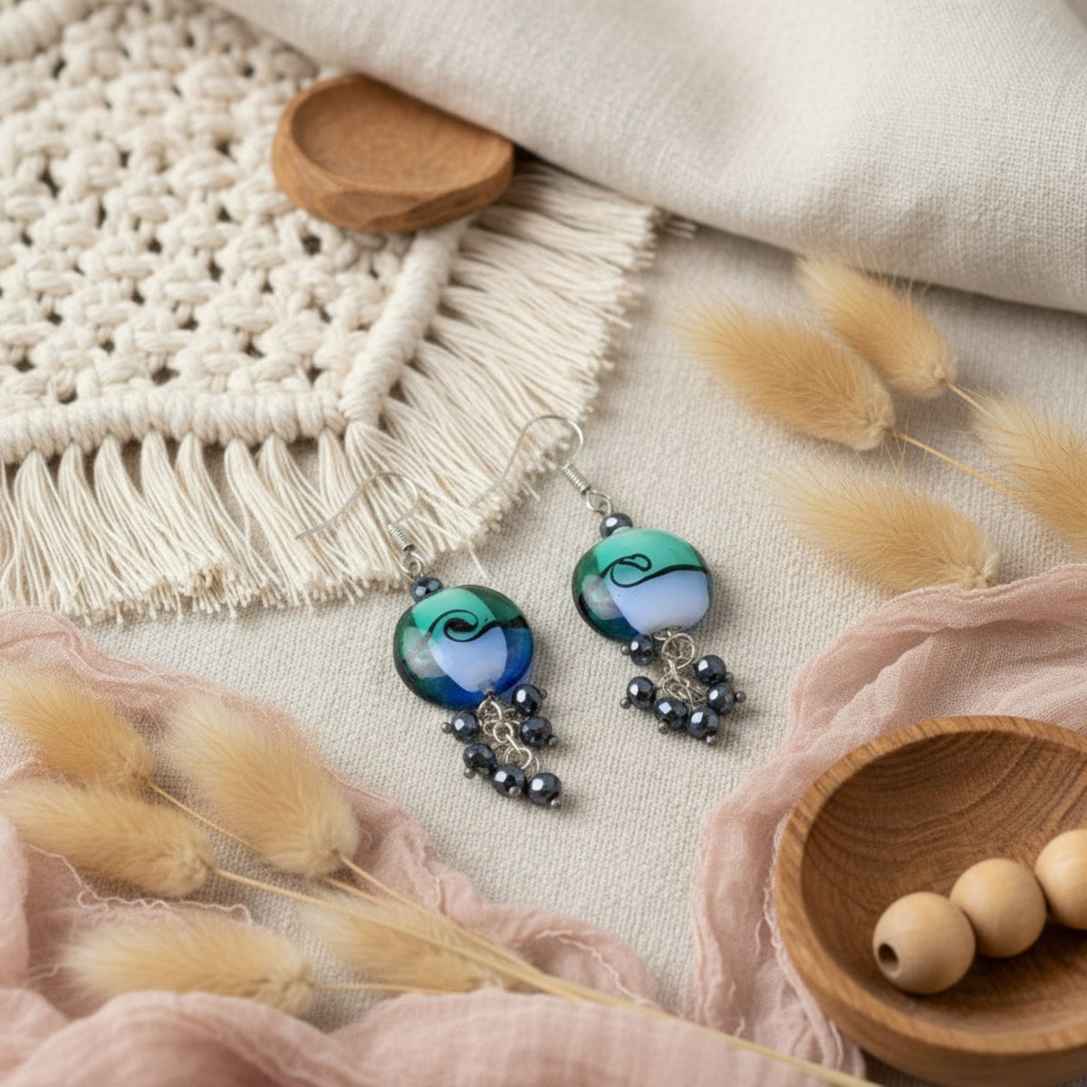 Blue lampwork drop earrings