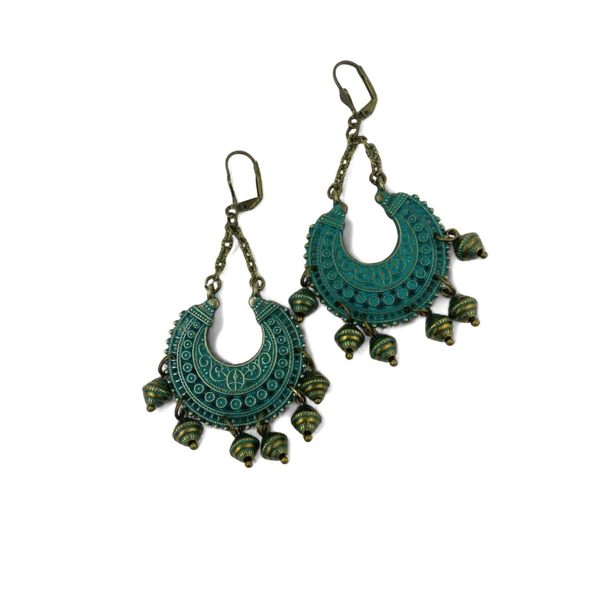 Boho Brass Drop Earrings Vibrant Teal