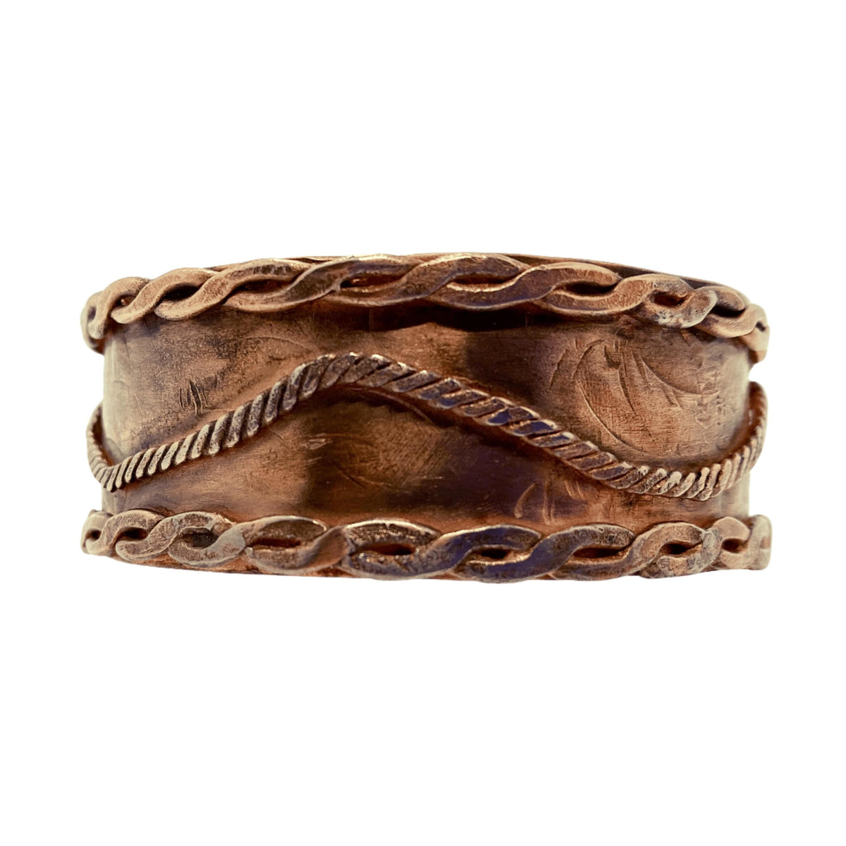 Copper Cuff Bracelet with Braided Trim| Handmade | Llandere Jewelry