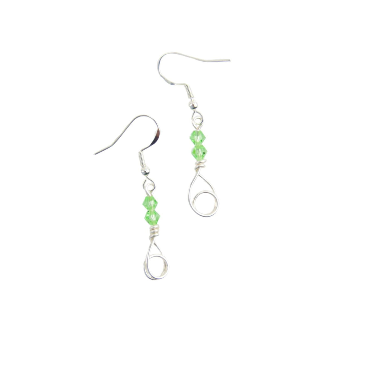 Green Crystal Bead Drop Earrings Handmade  Sterling Silver Coated