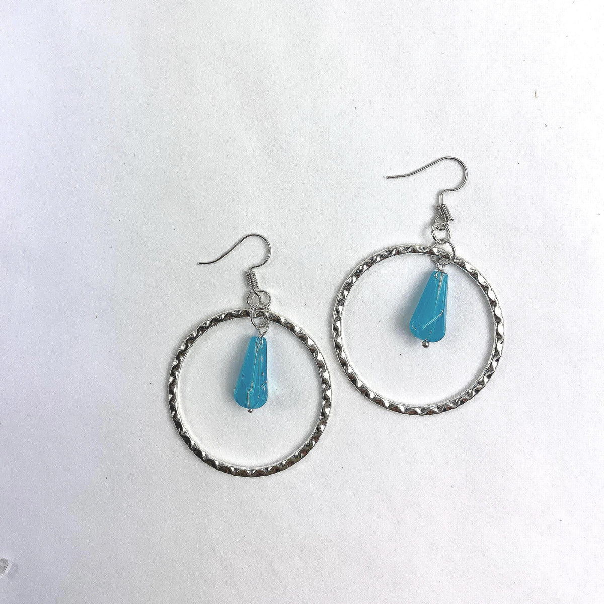 Hoop Earrings with Blue Glass Beads