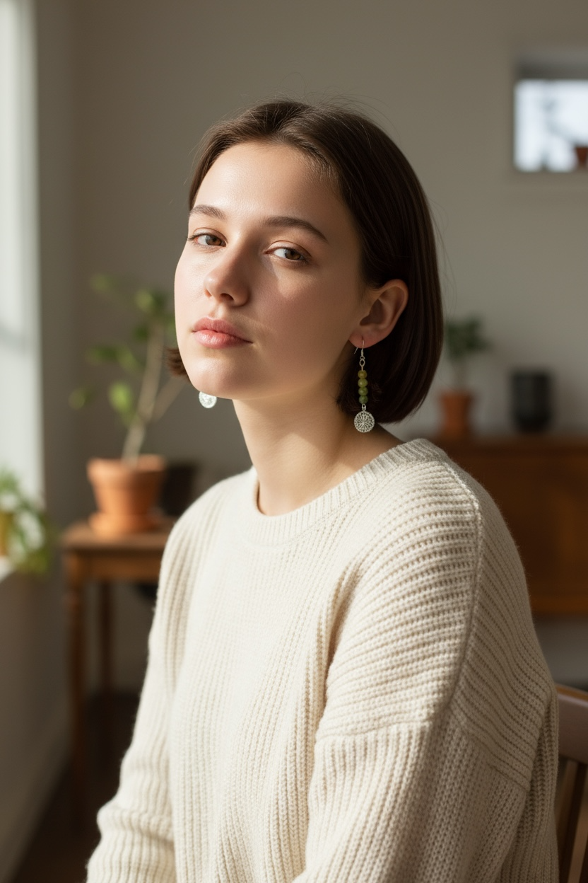 Silver Dandelion and Green Jasper Beaded Drop Earrings | Nature-Inspired Boho Jewelry