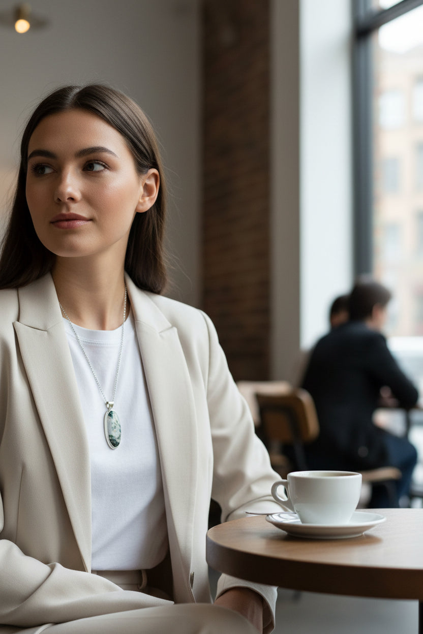 Moss agate pendant necklace