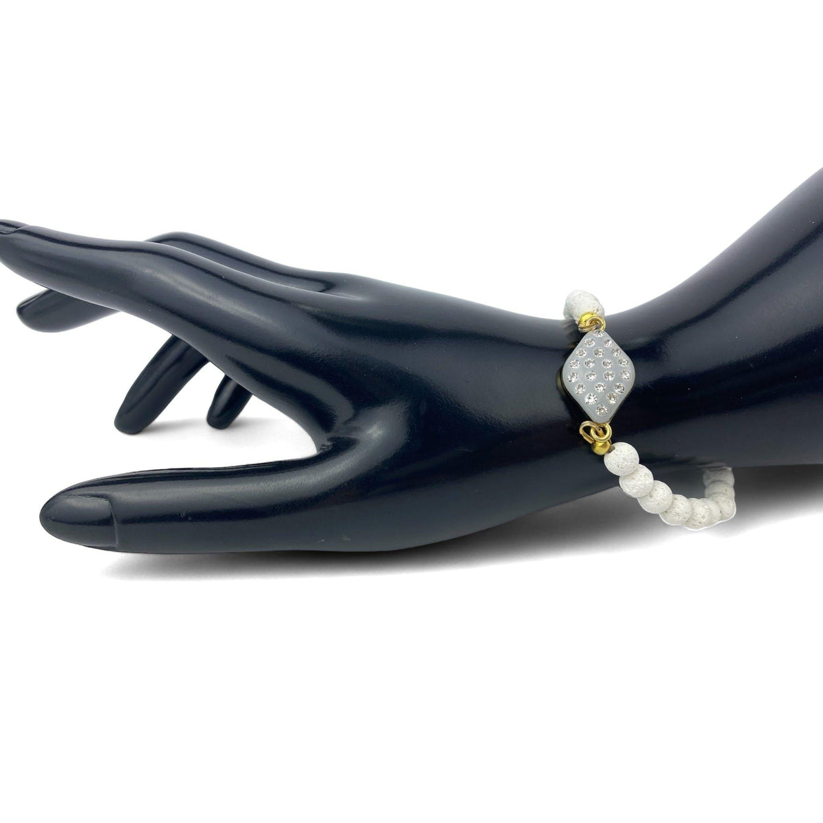 Rhinestone and Volcanic Rock Bracelet - Sparkle & Strength| Handmade| Llandere Jewelry