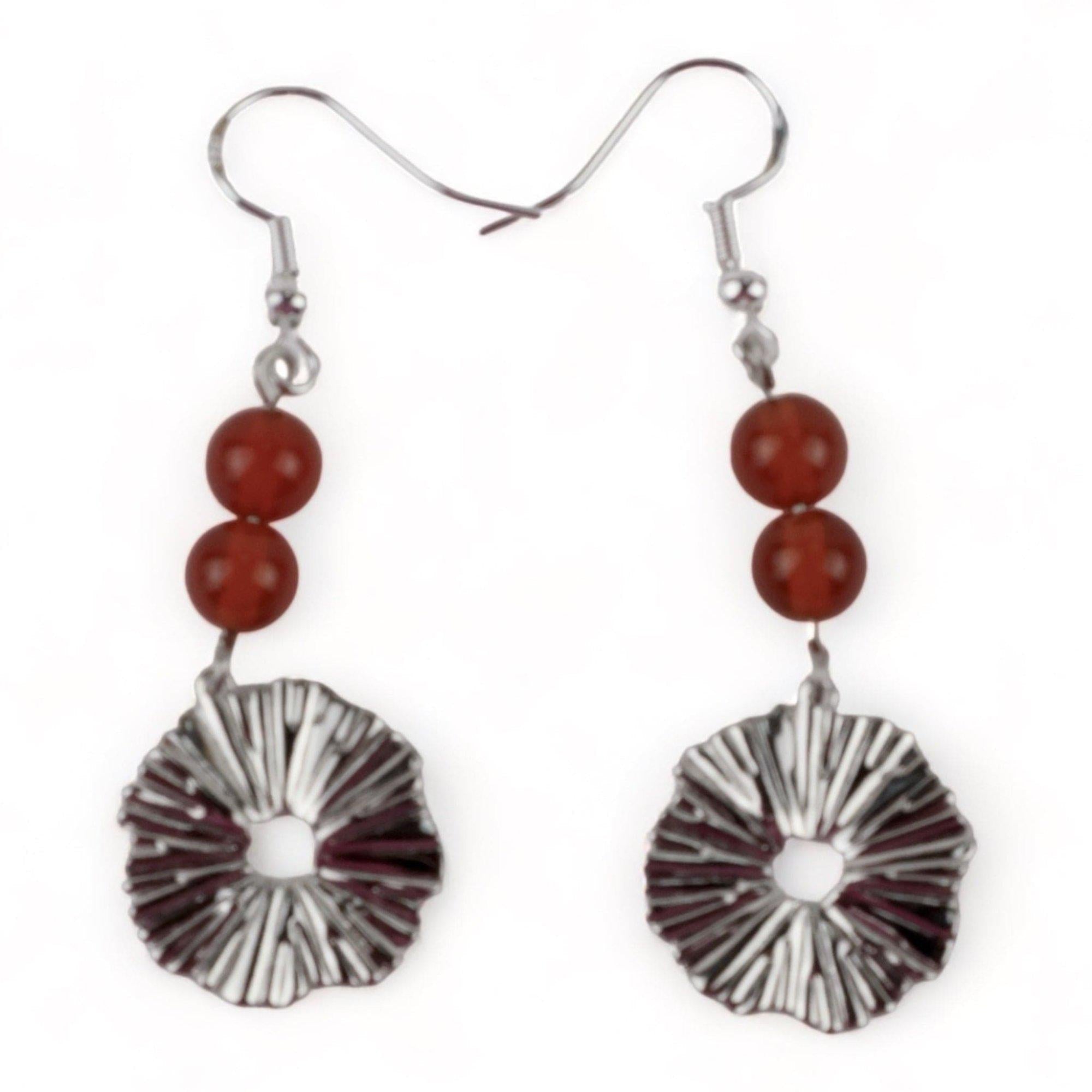 Starburst Earrings: Antique Silver with Carnelian Beads| Handmade | Llandere Jewelry
