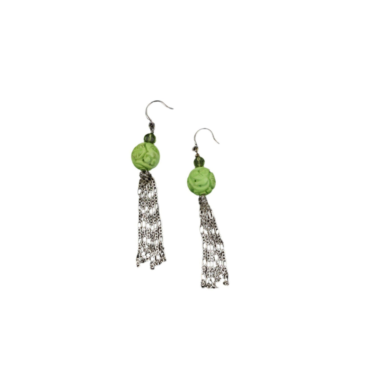Tassel Earrings Green Howlite  - Asian Inspired