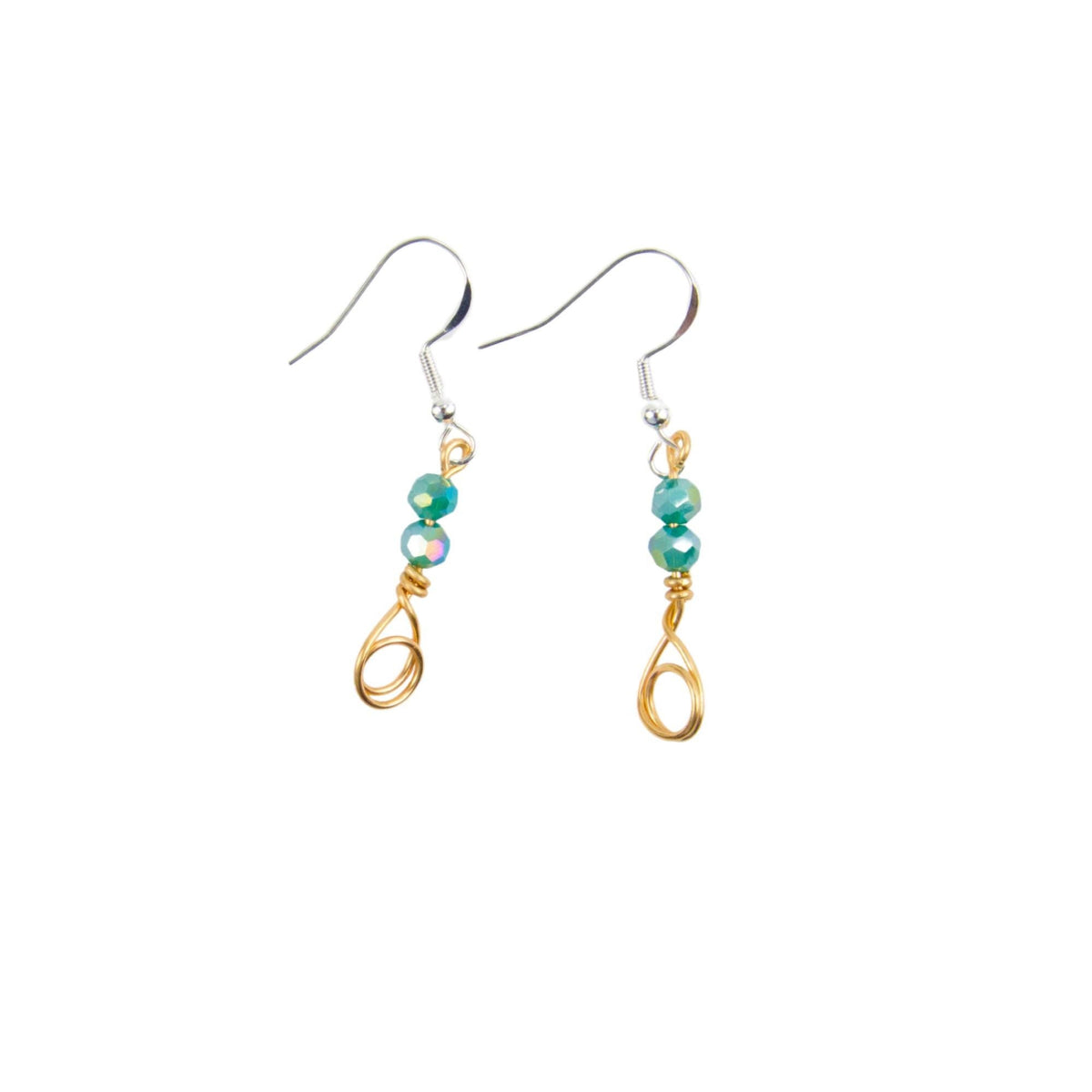 Teal Drop Earrings: Sterling Silver Hooks, Copper Accents