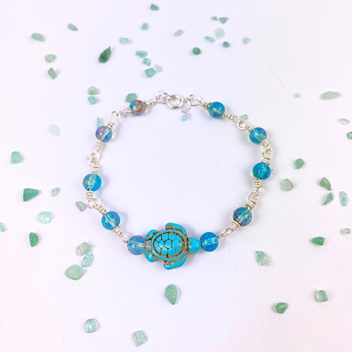 Turtle Beaded Bracelet Howlite Turquoise