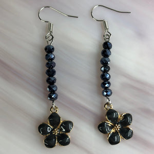 Black Flower Drop Earrings Black - Llandere Jewelry