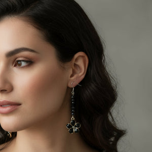 Black Flower Drop Earrings Black - Llandere Jewelry
