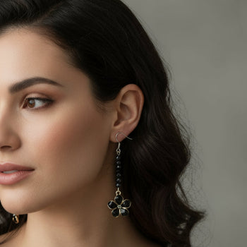 Black Flower Drop Earrings Black - Llandere Jewelry