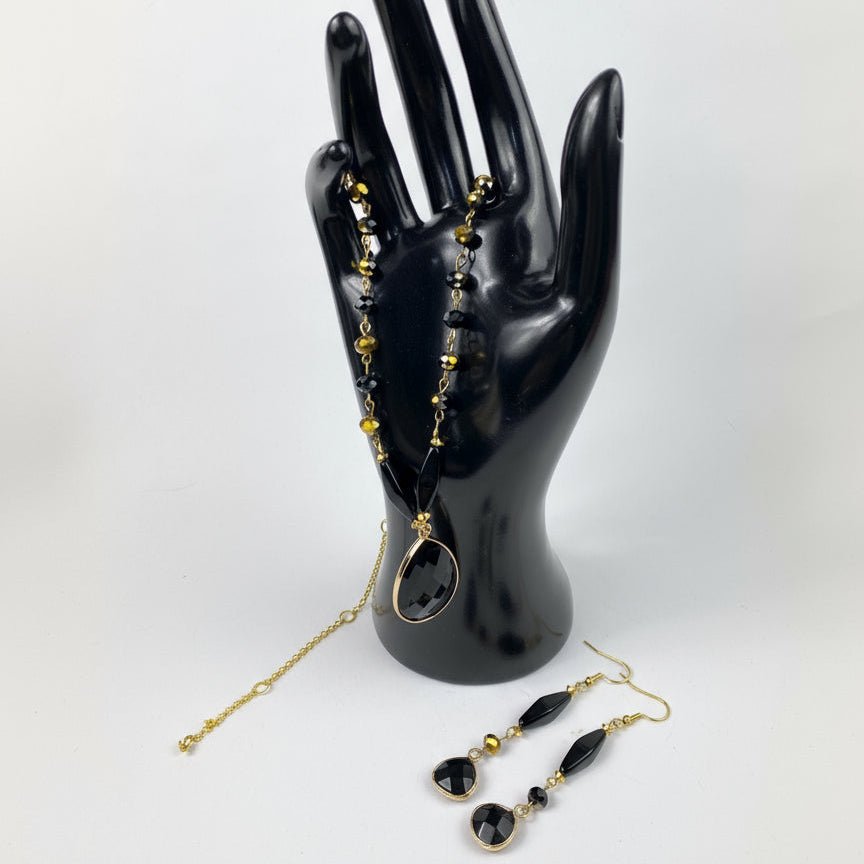 Black onyx Czech bead necklace and earring set 14K |Handmade | Llandere Jewelry - Llandere Jewelry