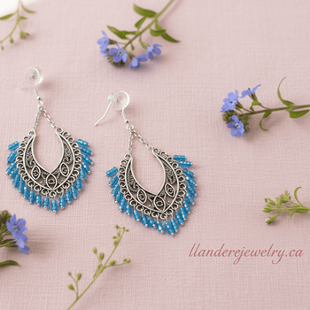 Blue Bead Chandelier Earrings - Llandere Jewelry