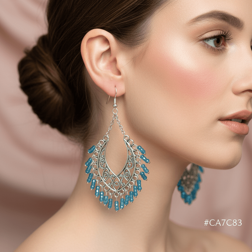 Blue Bead Chandelier Earrings - Llandere Jewelry