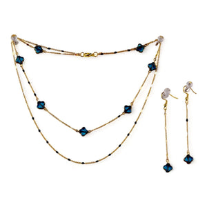 Blue Czech Glass Necklace & Earring Set - 14K Gold Handcrafted - Llandere Jewelry