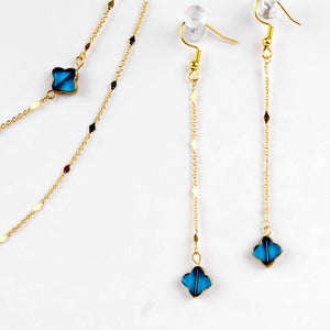 Blue Czech Glass Necklace & Earring Set - 14K Gold Handcrafted - Llandere Jewelry