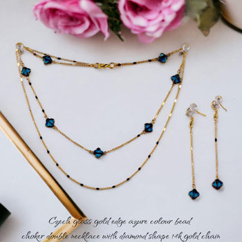 Blue Czech Glass Necklace & Earring Set - 14K Gold Handcrafted - Llandere Jewelry