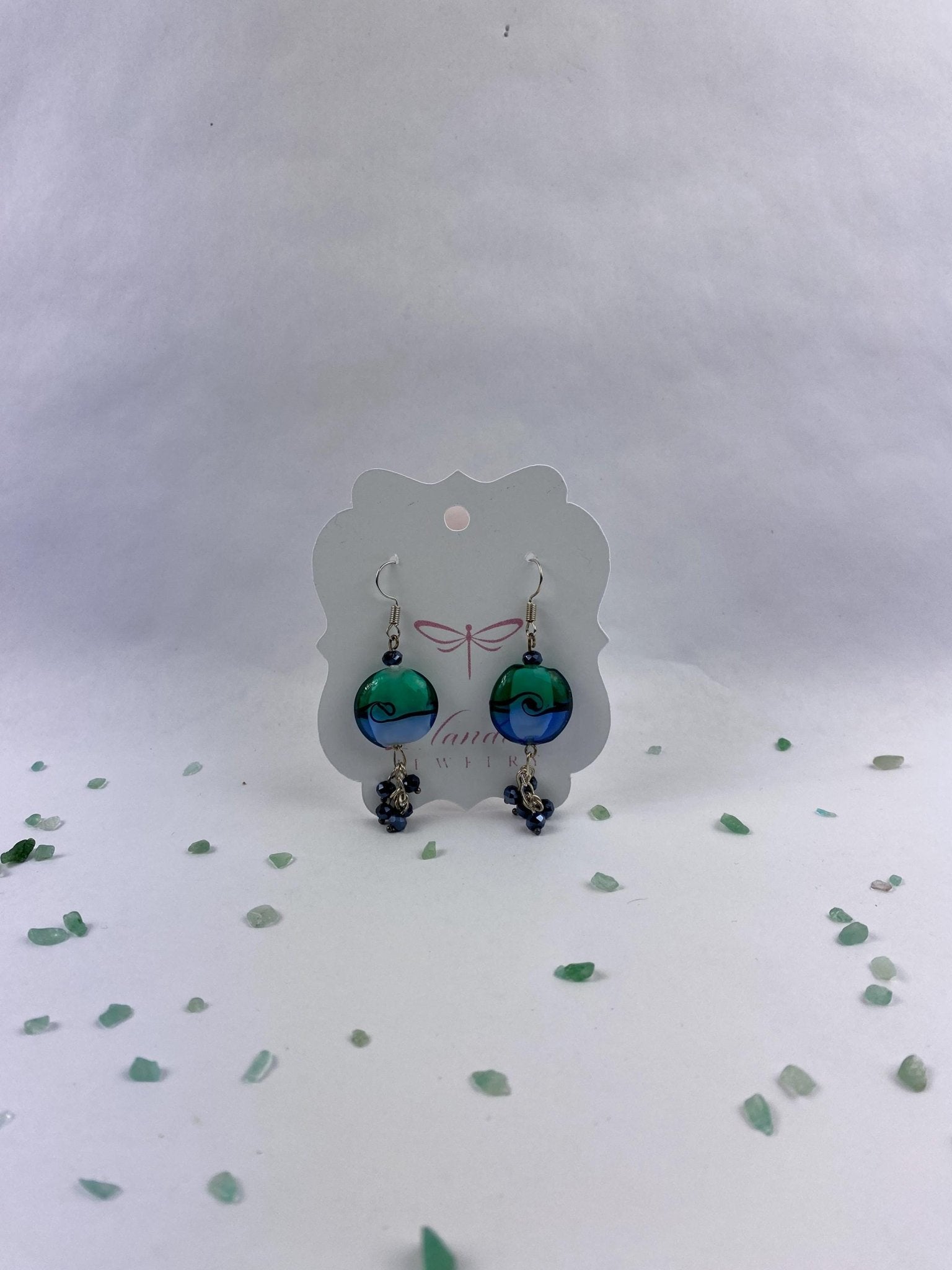 Blue Lampwork Bead Drop Earrings with Tassel: Elegant Handmade Jewelry - Llandere Jewelry