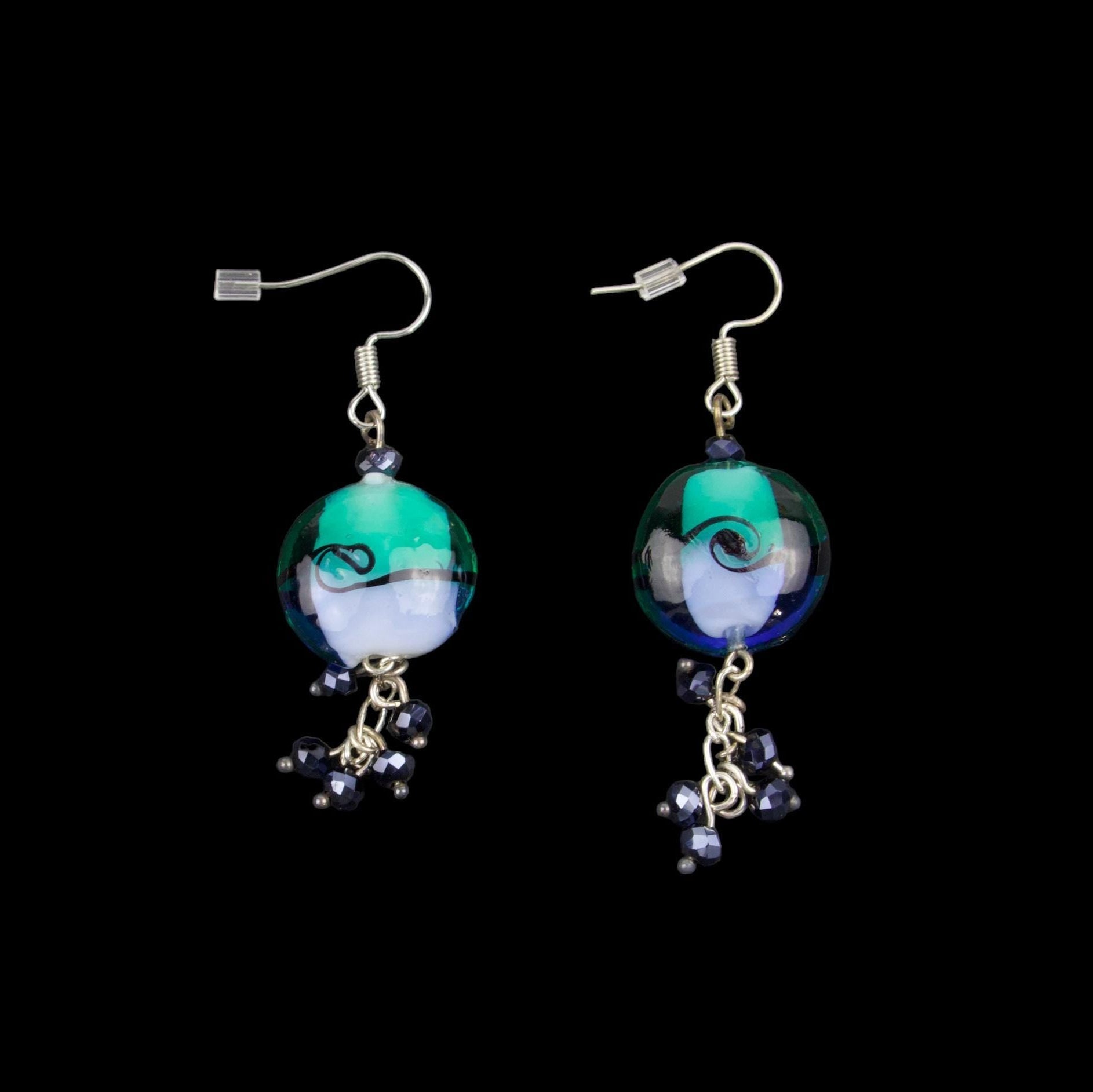 Blue Lampwork Bead Drop Earrings with Tassel: Elegant Handmade Jewelry - Llandere Jewelry