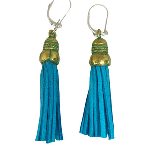 Blue Tassel Earrings: Faux Leather Boho Style Statement Jewelry - Llandere Jewelry