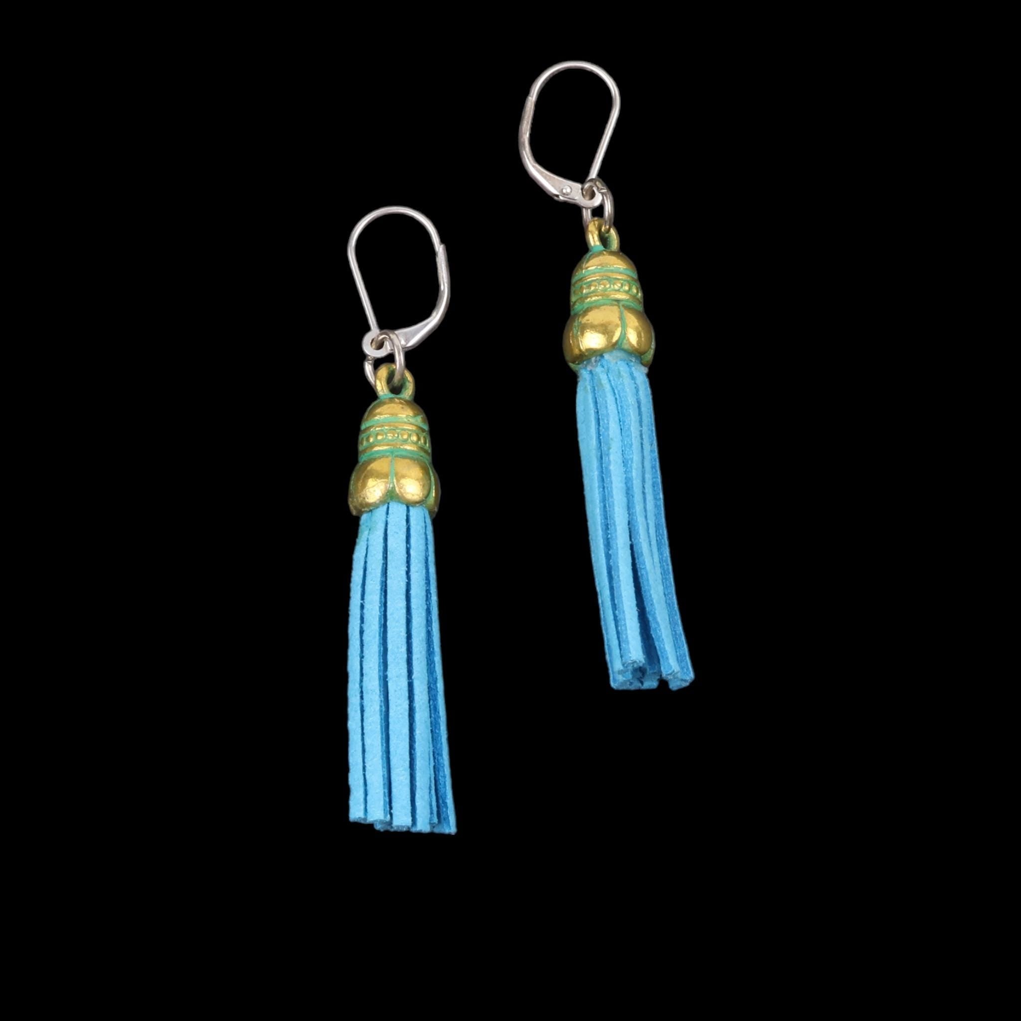 Blue Tassel Earrings: Faux Leather Boho Style Statement Jewelry - Llandere Jewelry