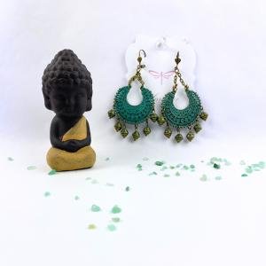 Boho Brass Drop Earrings Vibrant Teal - Llandere Jewelry