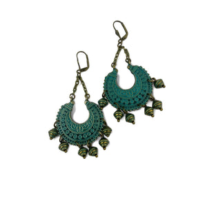 Boho Brass Drop Earrings Vibrant Teal - Llandere Jewelry
