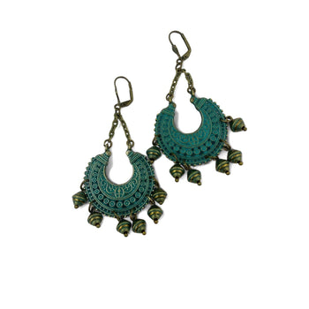 Boho Brass Drop Earrings Vibrant Teal - Llandere Jewelry
