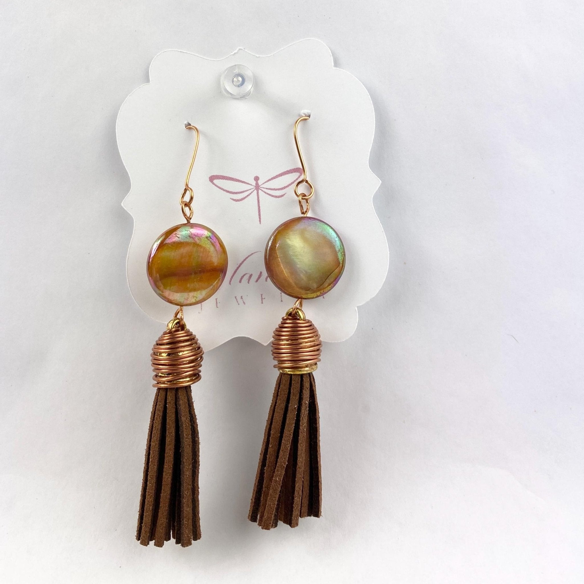 Brown Tassel Faux Leather Earrings - Llandere Jewelry