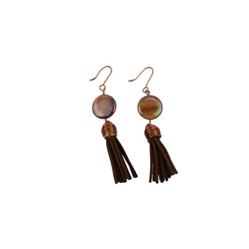 Brown Tassel Faux Leather Earrings - Llandere Jewelry