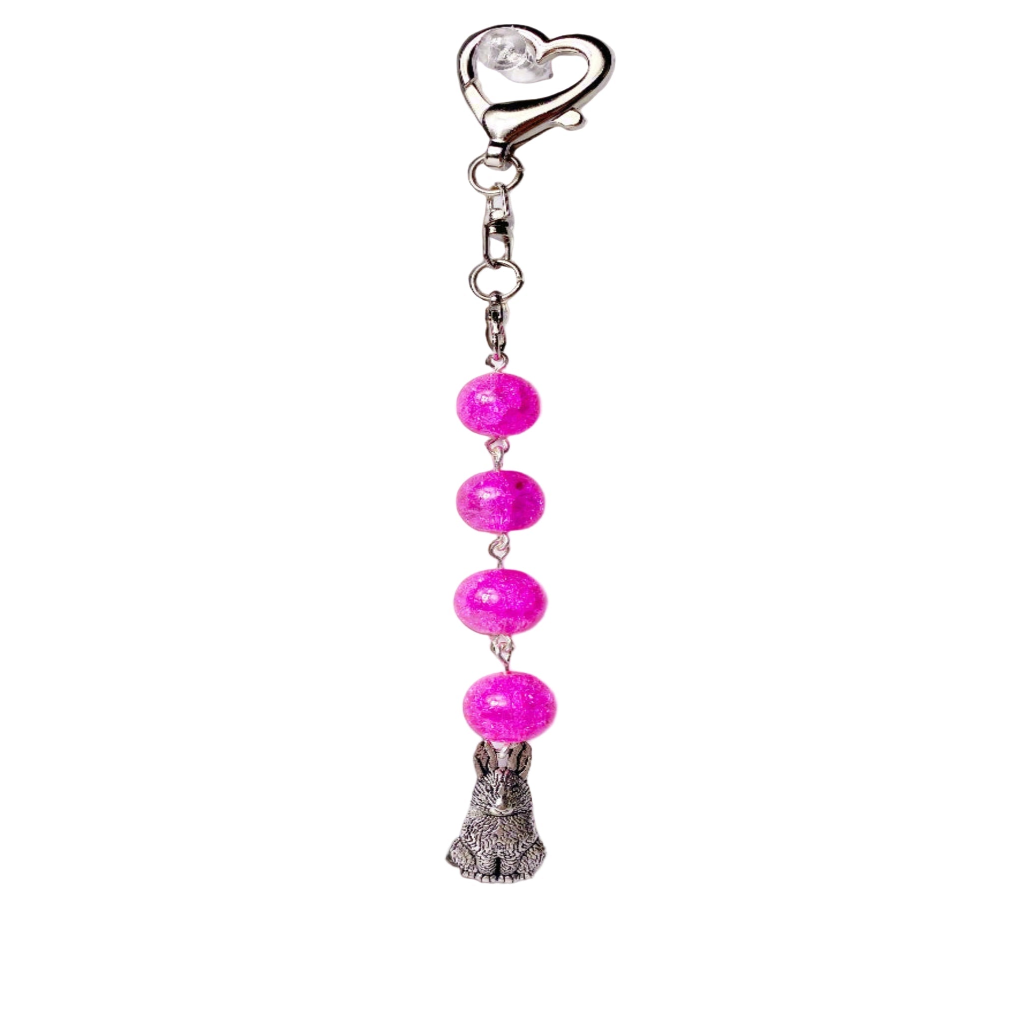 Bunny Purse Charm with Pink Beads - Handcrafted Accessory - Llandere Jewelry