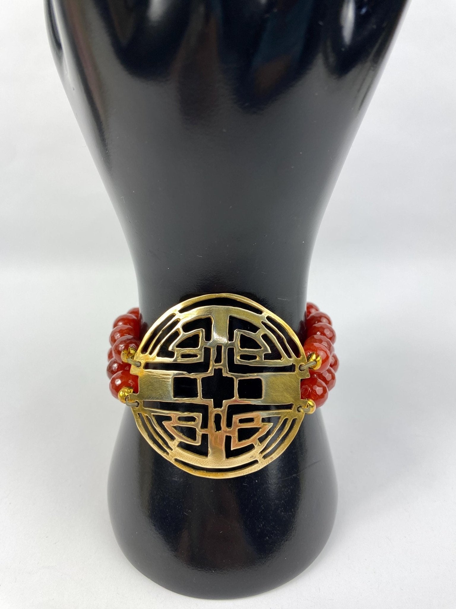 Carnelian Bracelet with Brass Icon | Handmade Jewelry | Llandere - Llandere Jewelry