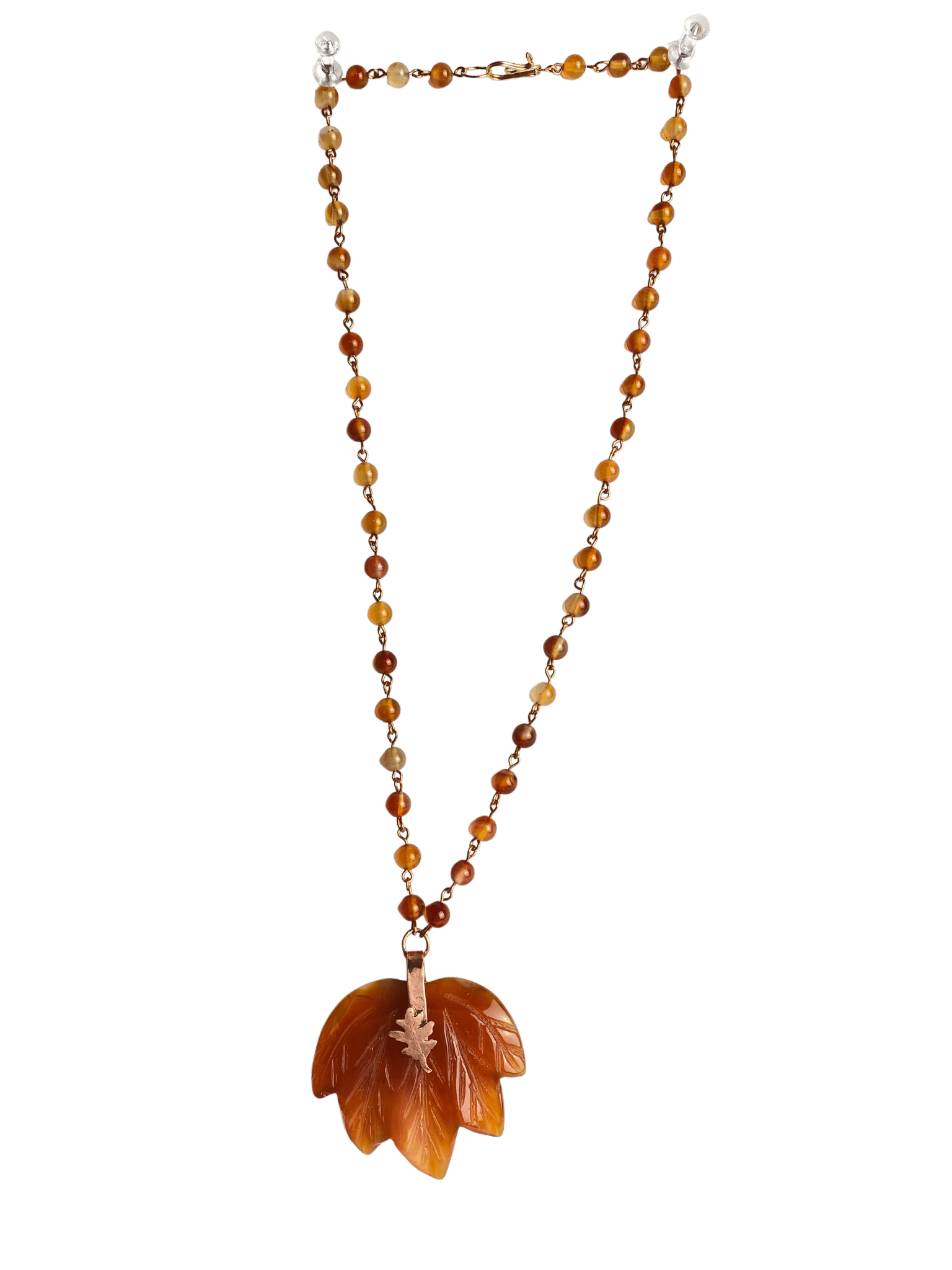 Carnelian Leaf Beaded Necklace | Copper Wire - Llandere Jewelry