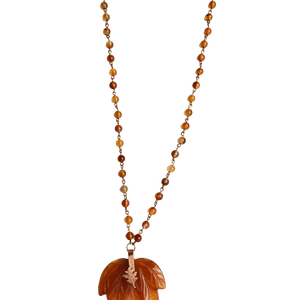 Carnelian Leaf Beaded Necklace | Copper Wire - Llandere Jewelry