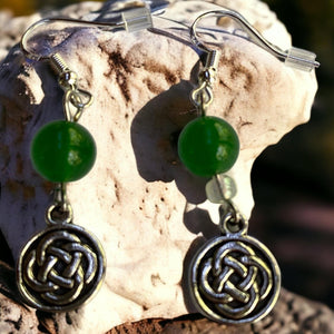 Celtic Knot Green Quartz Drop Earrings - Llandere Jewelry
