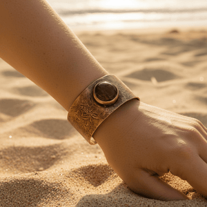 Copper Cuff Bracelet with Tiger Eye Agate - Llandere Jewelry