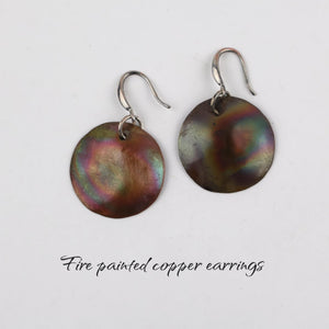Copper Drop Earrings Flame - Torched Uniquely Handcrafted Elegance - Llandere Jewelry