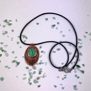Copper fan necklace green striped agate necklace| Handmade | Llandere Jewelry - Llandere Jewelry