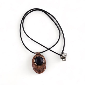 Copper Fan Necklace with Black Sparkle Agate| Handmade | Llandere Jewelry - Llandere Jewelry