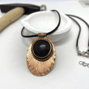 Copper Fan Necklace with Black Sparkle Agate| Handmade | Llandere Jewelry - Llandere Jewelry
