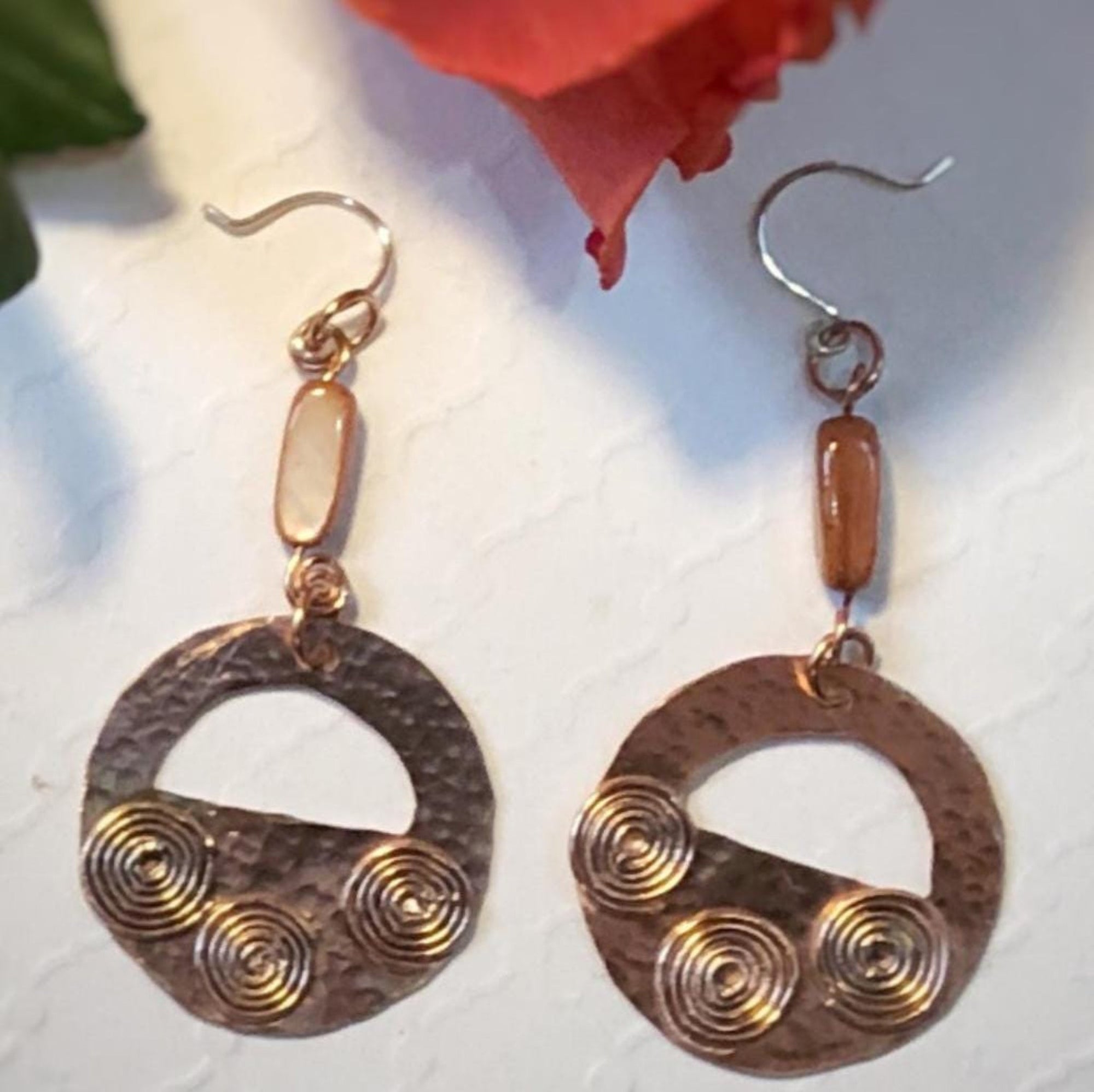 Copper Spiral Drop Earrings with Antique Finish - Handcrafted - Llandere Jewelry