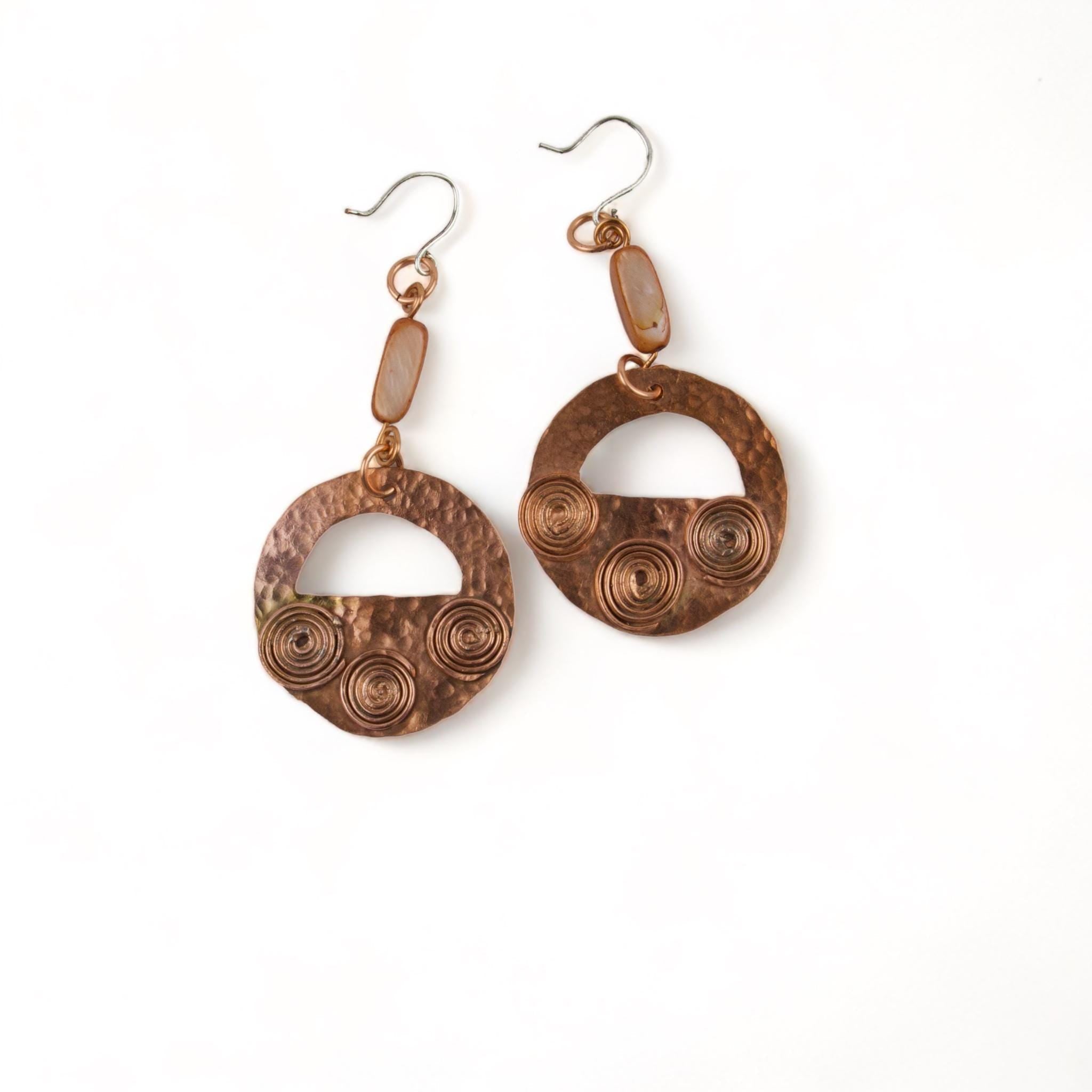 Copper Spiral Drop Earrings with Antique Finish - Handcrafted - Llandere Jewelry