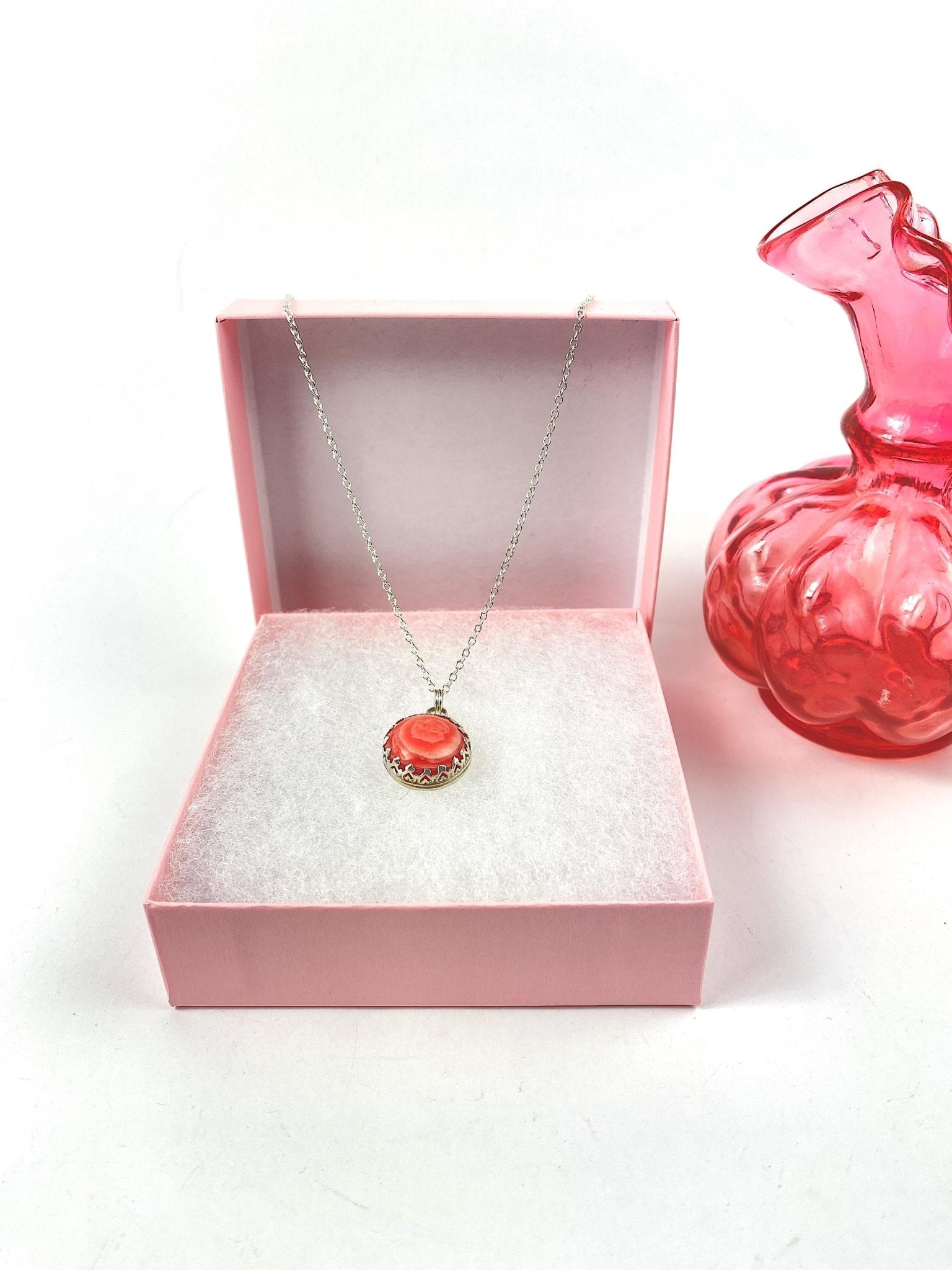 Coral Pink Agate Pendant Necklace | Handmade Gemstone | Llandere - Llandere Jewelry
