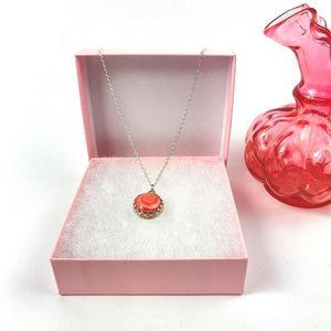Coral Pink Agate Pendant Necklace | Handmade Gemstone | Llandere - Llandere Jewelry