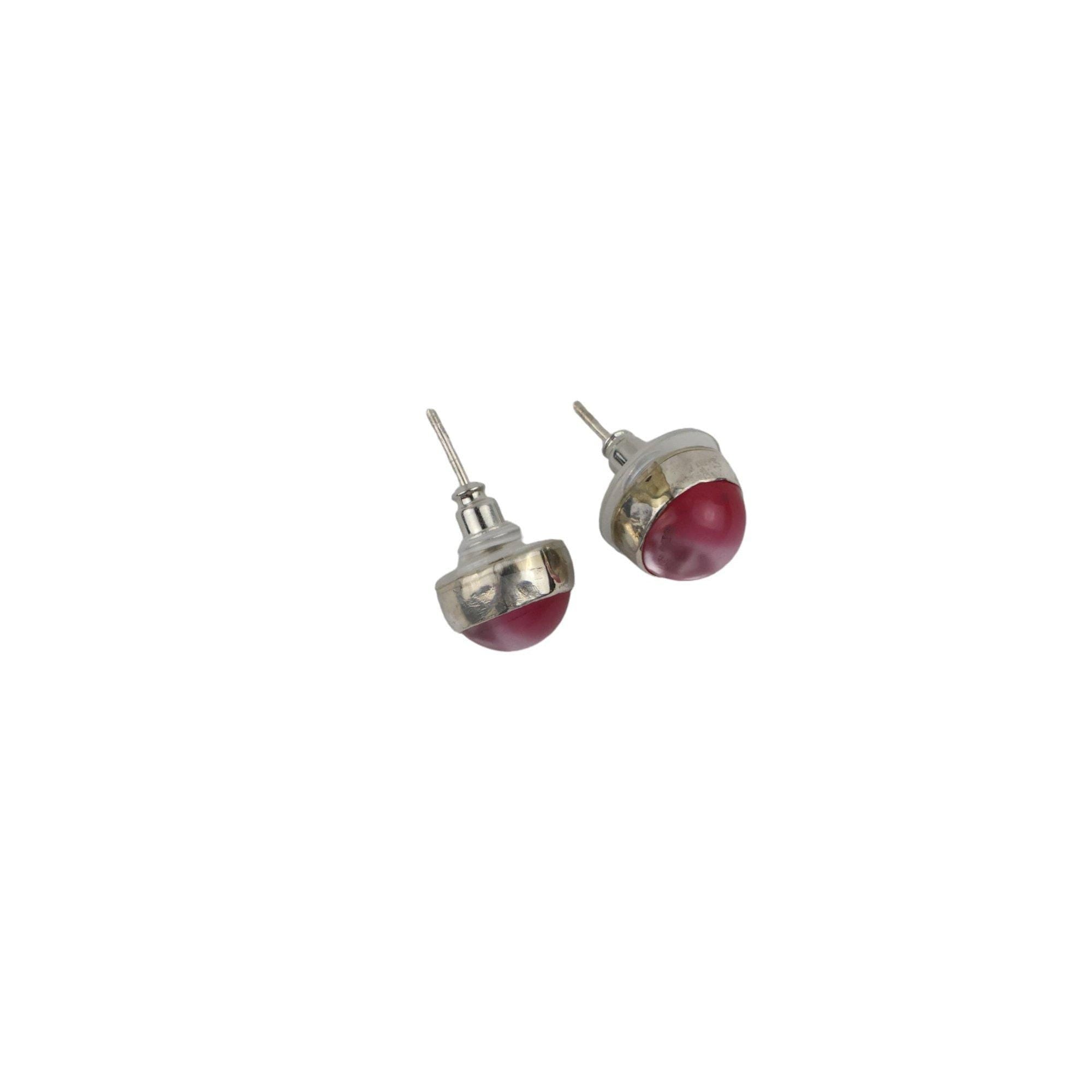 Dark pink resin pearl stud earring - Llandere Jewelry