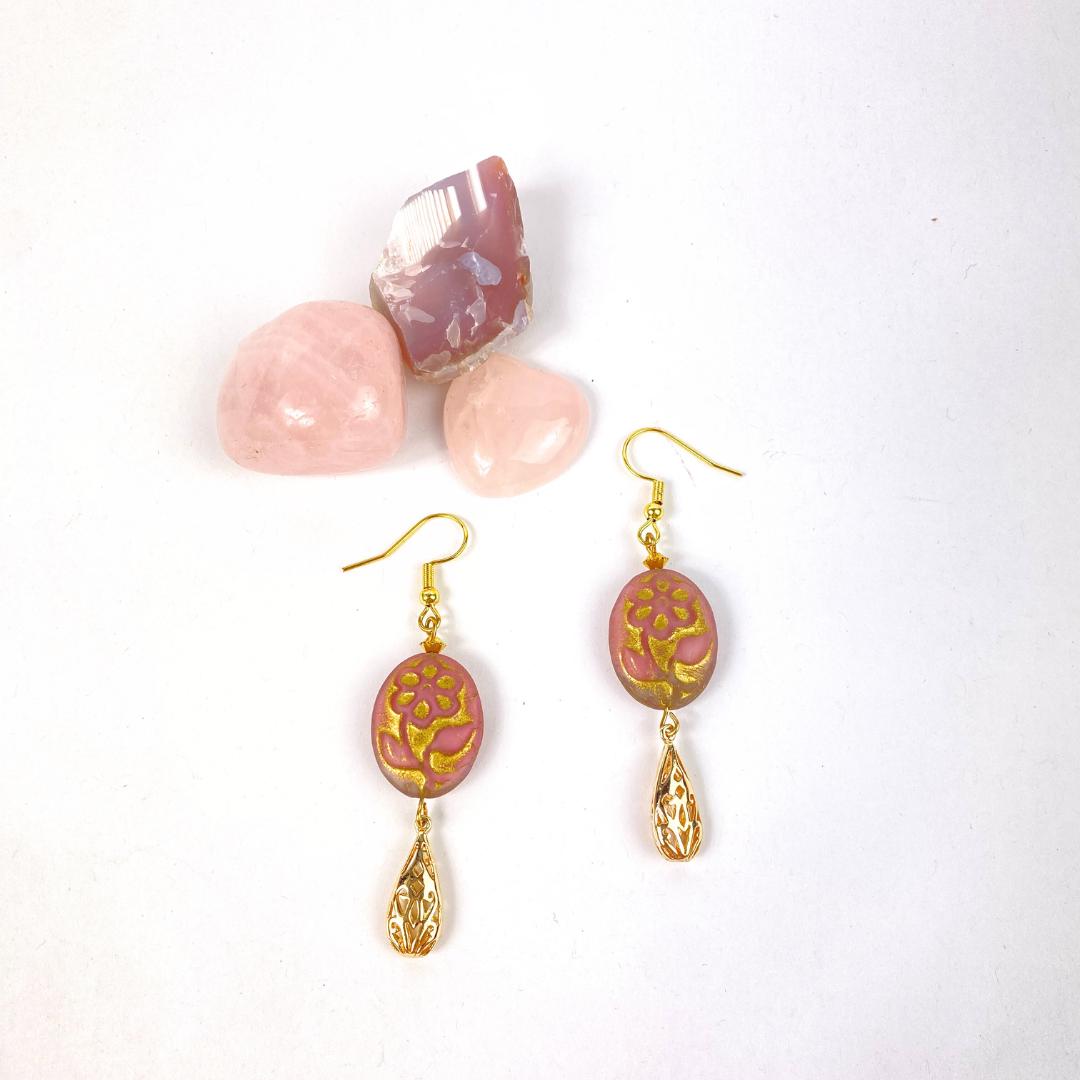 Flower Drop Earrings Elegant 14k Gold Plated - Llandere Jewelry