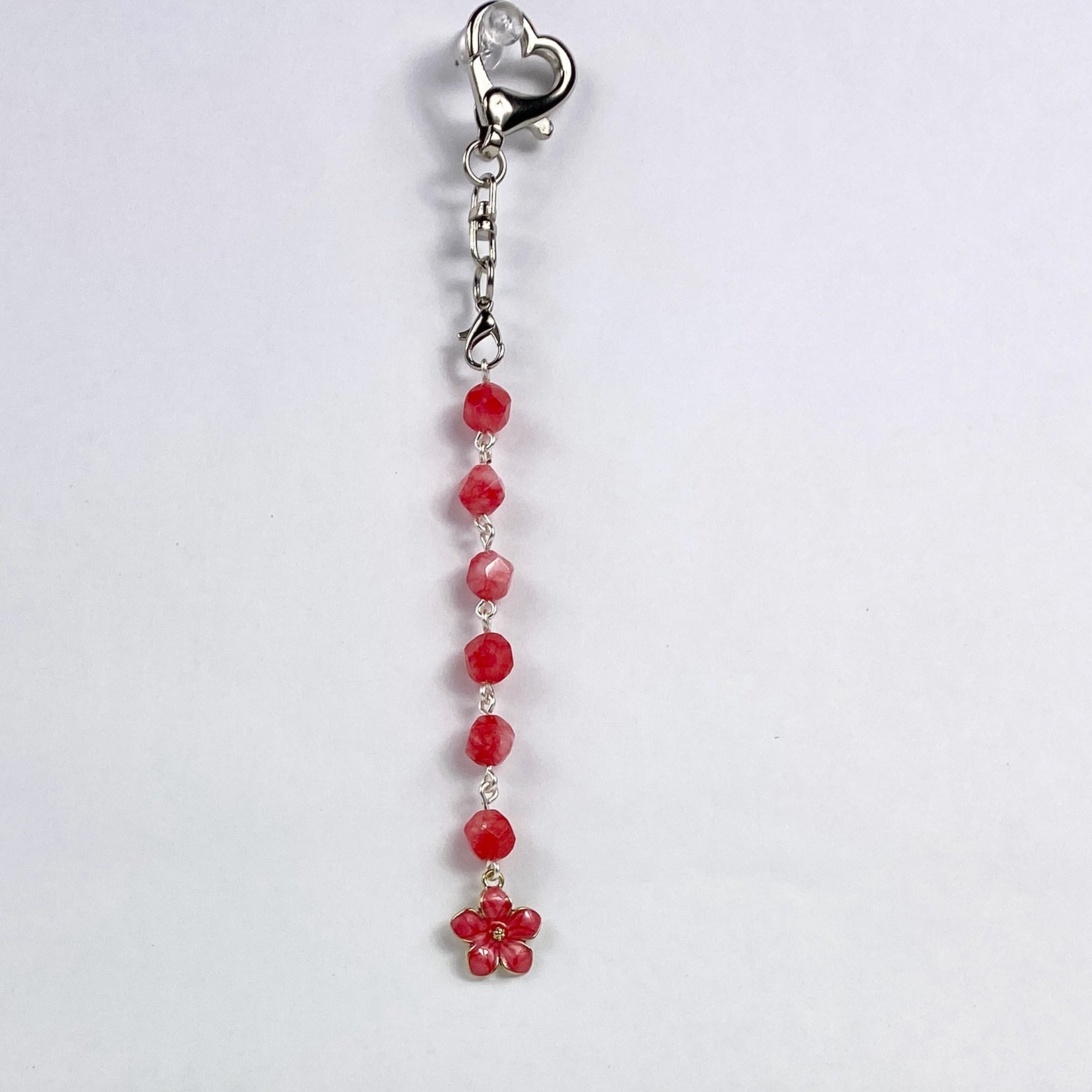 Flower Purse Charm with Red Beads - Handcrafted Accessory - Llandere Jewelry