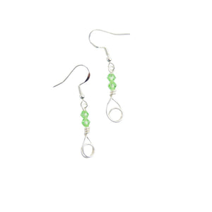 Green Crystal Bead Drop Earrings Handmade Sterling Silver Coated - Llandere Jewelry