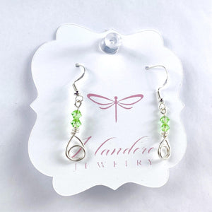 Green Crystal Bead Drop Earrings Handmade Sterling Silver Coated - Llandere Jewelry